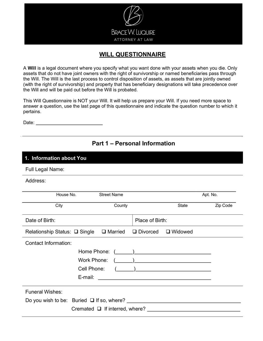 Will Questionnaire